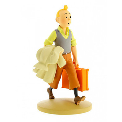 Figura de resina de Tintín con maleta y gabardina